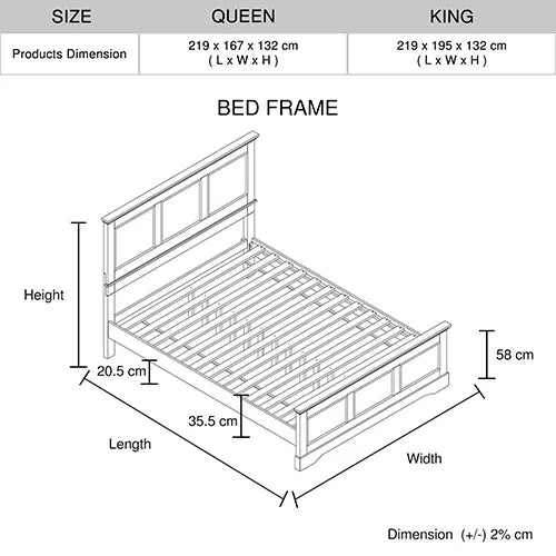 Queen Bed Frame in Solid Wood with Slats Support in Grey colour - Mekamart Australia