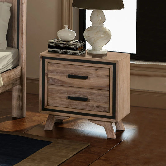 Bedside Table 2 drawer Night Stand with Solid Acacia Storage in Sliver Brush Colour - Mekamart Australia