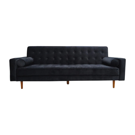 Sofa Bed 3 Seater Button Tufted Lounge Set for Living Room Couch in Velvet Black Colour - Mekamart Australia