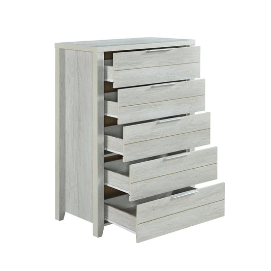 Tallboy with 5 Storage Drawers Natural Wood like MDF in White Ash Colour - Mekamart Australia