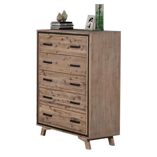 Tallboy with 5 Storage Drawers Solid Acacia Wooden Frame in Silver Brush Colour - Mekamart Australia