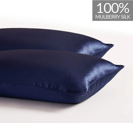 Luxury Pillowcase 2 Pack - 100% Pure Mulberry Silk on Both Sides - Navy Blue - Mekamart Australia
