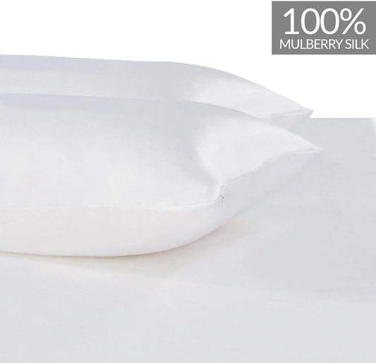 Luxury Pillowcase 2 Pack - 100% Pure Mulberry Silk on Both Sides - White - Mekamart Australia