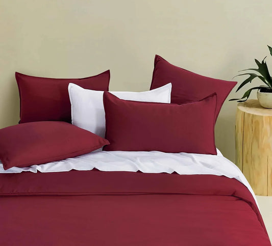 Vintage Washed Microfibre Quilt Cover Set (Burgundy, Single) - Mekamart Australia