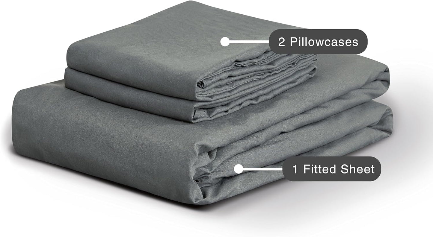 100% Vintage Washed Microfibre Fitted Sheet Set – Ultra Soft & Lightweight All-Season Fitted Sheet with 2 Pillowcases (Grey, King Size)