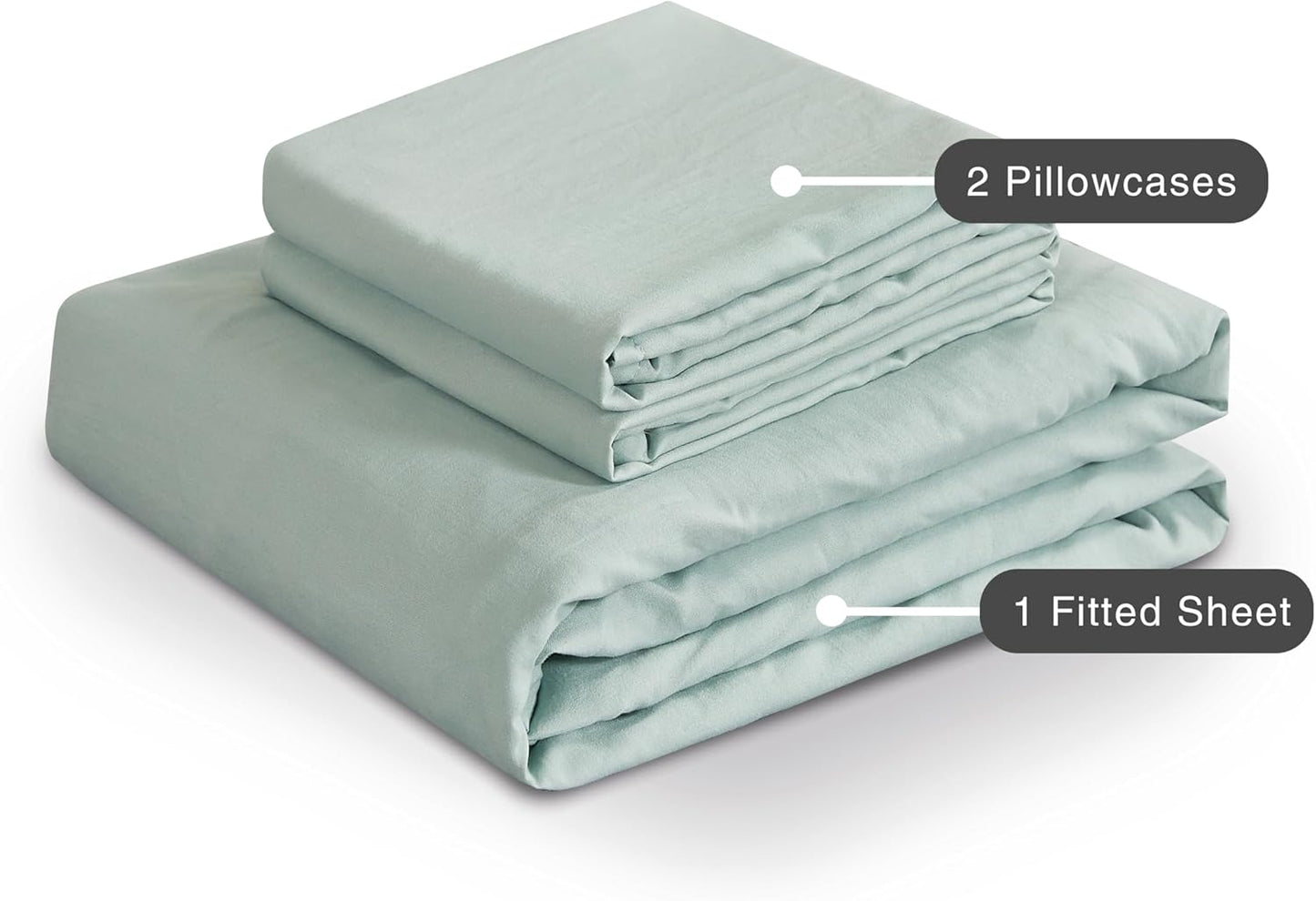 100% Vintage Washed Microfibre Fitted Sheet Set – Ultra Soft & Lightweight All-Season Fitted Sheet with 2 Pillowcases (Sage, King Size)