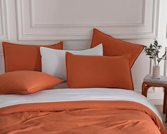 Vintage Washed Microfibre Quilt Cover Set (3Pcs) - Terracotta - King Size - Mekamart Australia