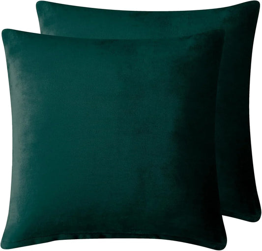 Teddy Sherpa Twin-Pack European Pillowcases - Soft Reversible Velvet & Sherpa Cushion Covers - Machine Washable with Zipper Closure - 65x65cm - Emerald Green - Mekamart Australia
