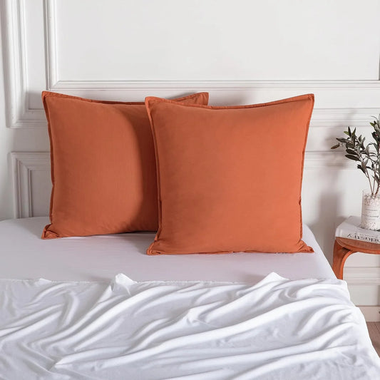 Vintage Washed Microfibre European Pillowcases - Set of 2 Luxurious European Pillow Covers - Terracotta - Mekamart Australia