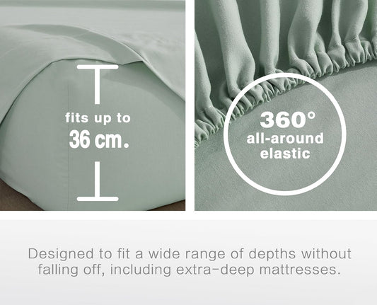 100% Vintage Washed Microfibre Fitted Sheet Set – Ultra Soft & Lightweight All-Season Fitted Sheet with 1 Pillowcase (Sage, King Single Size)