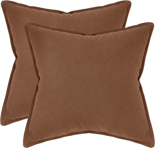 Linen Cushion Covers - 30% Linen 70% Cotton Blend, Soft & Breathable with Hidden Zipper Design - Cocoa Brown, 45cm x 45cm (Twin Pack)
