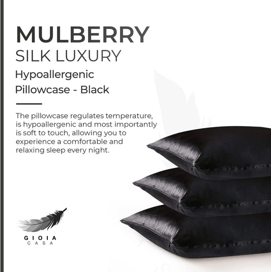 Luxury Pillowcase - 100% Pure Mulberry Silk on Both Sides - Black - Mekamart Australia
