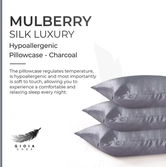 Luxury Pillowcase - 100% Pure Mulberry Silk on Both Sides - Charcoal - Mekamart Australia