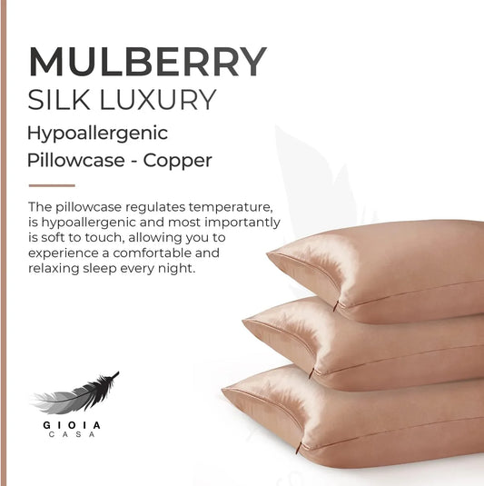 Luxury Pillowcase - 100% Pure Mulberry Silk on Both Sides - Copper - Mekamart Australia