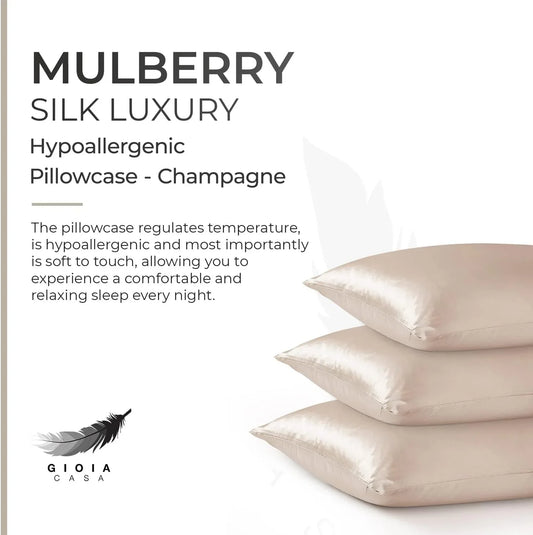 Luxury Pillowcase - 100% Pure Mulberry Silk on Both Sides - Champagne - Mekamart Australia