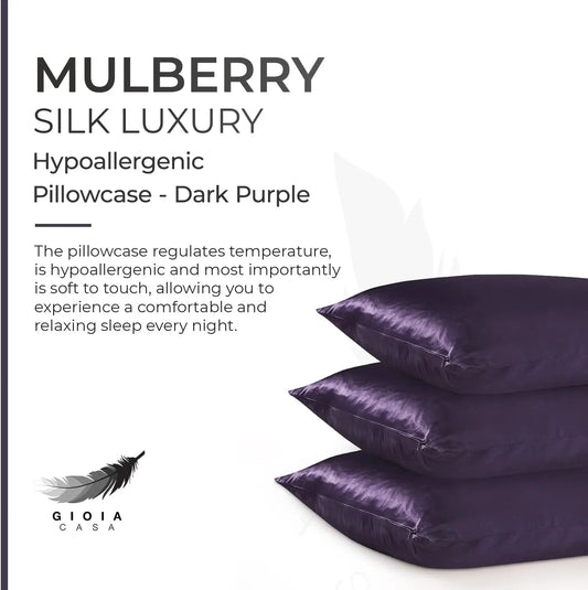 Luxury Pillowcase - 100% Pure Mulberry Silk on Both Sides - Dark Purple - Mekamart Australia