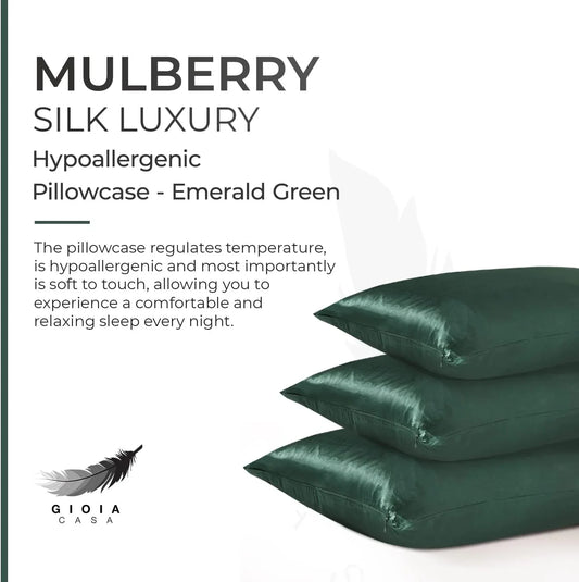 Luxury Pillowcase - 100% Pure Mulberry Silk on Both Sides - Emerald Green - Mekamart Australia