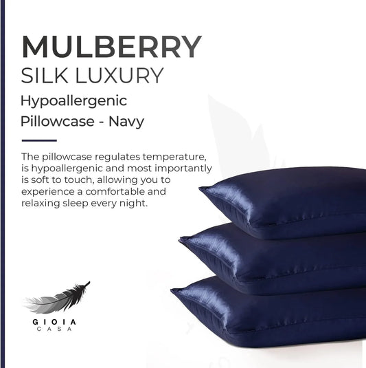 Luxury Pillowcase - 100% Pure Mulberry Silk on Both Sides - Navy - Mekamart Australia