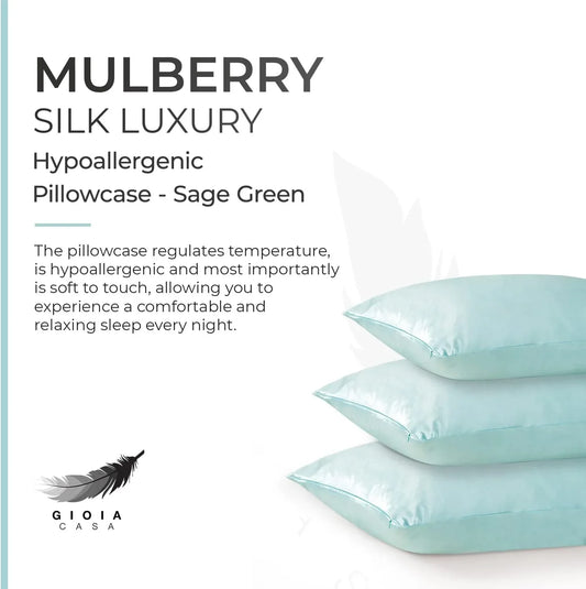 Luxury Pillowcase - 100% Pure Mulberry Silk on Both Sides - Sage Green - Mekamart Australia