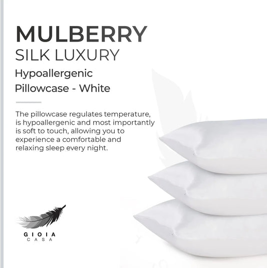 Luxury Pillowcase - 100% Pure Mulberry Silk on Both Sides - White - Mekamart Australia