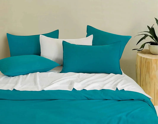 Vintage Washed Microfibre Quilt Cover Set (Teal, Super King) - Mekamart Australia