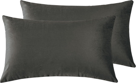 Twin-Pack Velvet Cushion Covers - Soft Microfibre Cushion Covers with Hidden Zipper (Dark Grey, 30cm*50cm) - Mekamart Australia