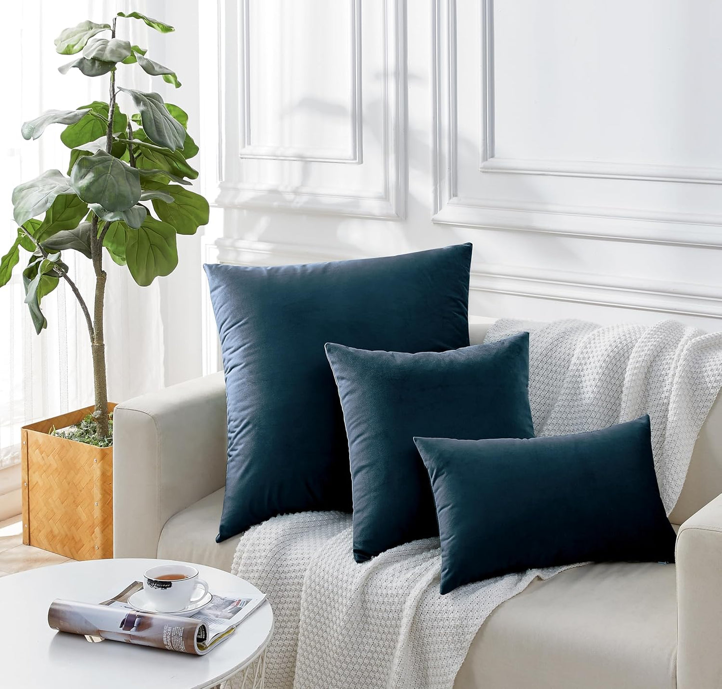 Twin-Pack Velvet Cushion Covers - Soft Microfibre Cushion Covers with Hidden Zipper (Dark Teal, 30cm*50cm)