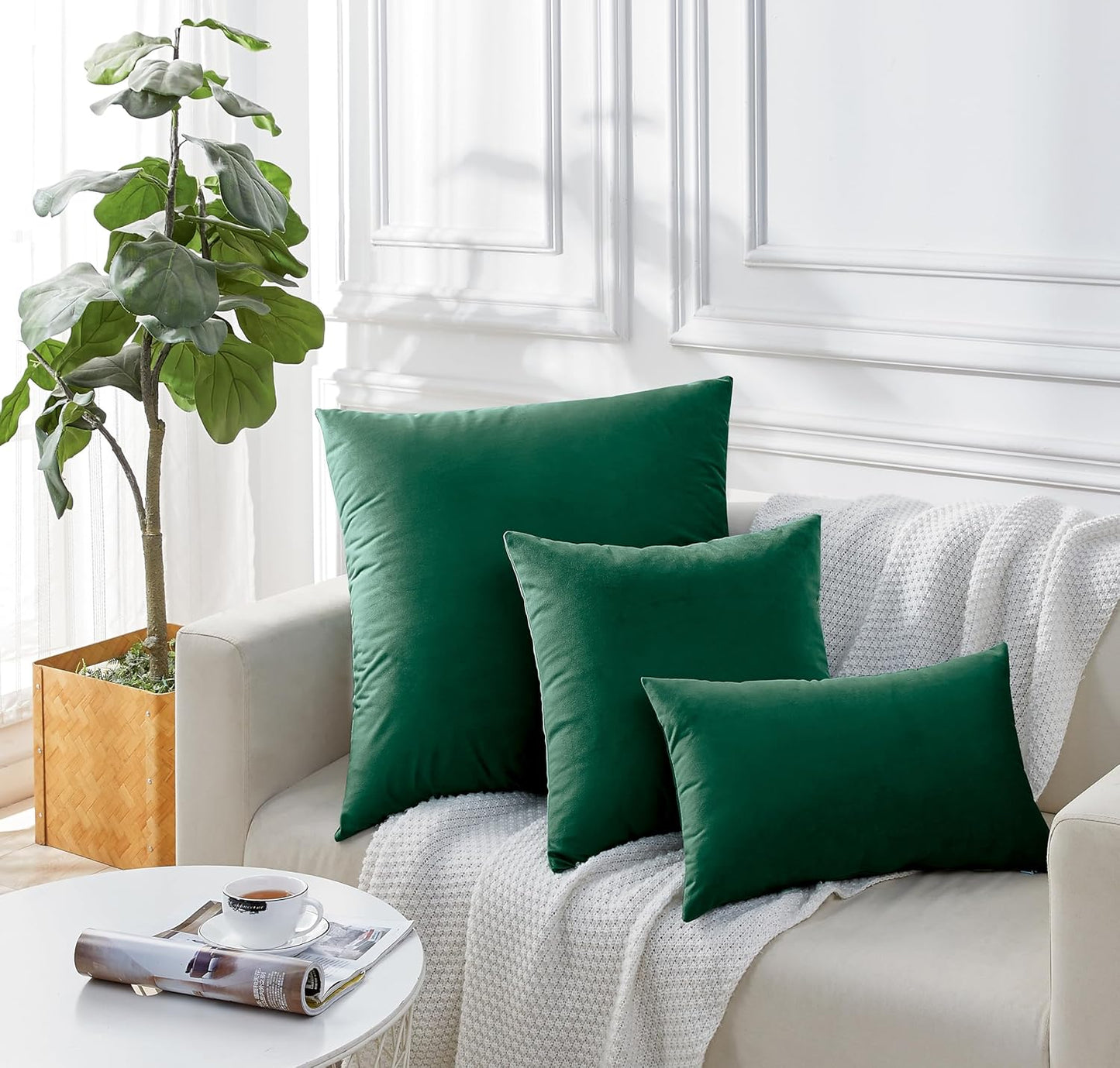 Twin-Pack Velvet Cushion Covers - Soft Microfibre Cushion Covers with Hidden Zipper (Emerald Green, 30cm*50cm)