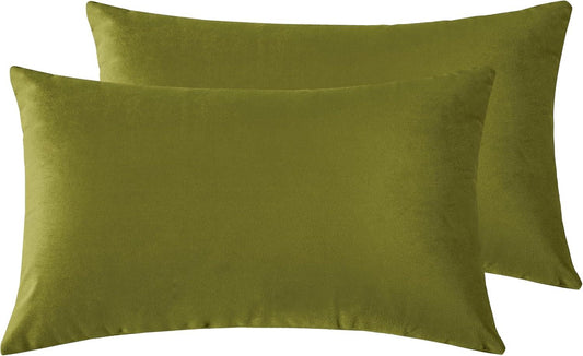 Twin-Pack Velvet Cushion Covers - Soft Microfibre Cushion Covers with Hidden Zipper (Green, 30cm*50cm) - Mekamart Australia