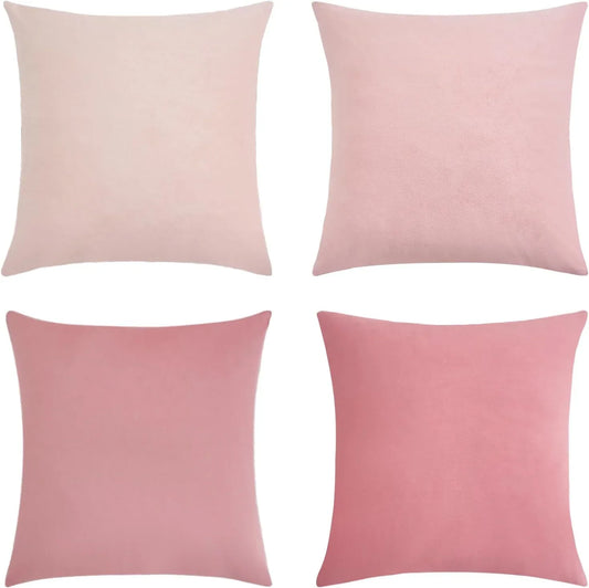 Velvet Cushion Covers - Ultra Soft Microfibre Velvet with Hidden Zipper - Gradient Pink, 45cm*45cm (Pack of 4) - Mekamart Australia