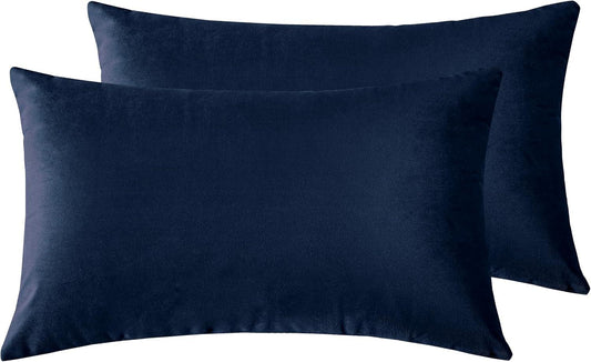 Twin-Pack Velvet Cushion Covers - Soft Microfibre Cushion Covers with Hidden Zipper (Navy Blue, 30cm*50cm) - Mekamart Australia