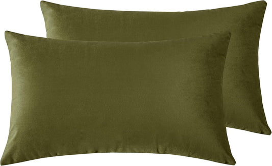 Twin-Pack Velvet Cushion Covers - Soft Microfibre Cushion Covers with Hidden Zipper (Olive Green, 30cm*50cm) - Mekamart Australia