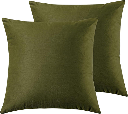 Twin-Pack Velvet Cushion Covers - Soft Microfibre Cushion Covers with Hidden Zipper (Olive Green, 45cm*45cm) - Mekamart Australia