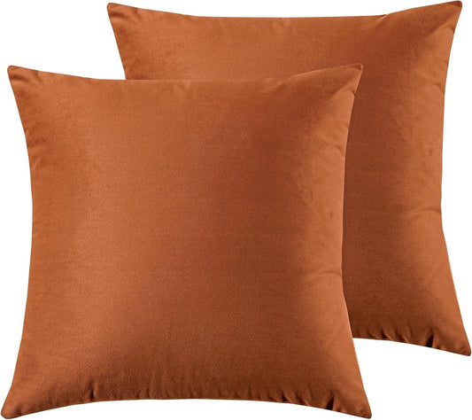 Twin-Pack Velvet Cushion Covers - Soft Microfibre Cushion Covers with Hidden Zipper (Terracotta, 65cm*65cm) - Mekamart Australia
