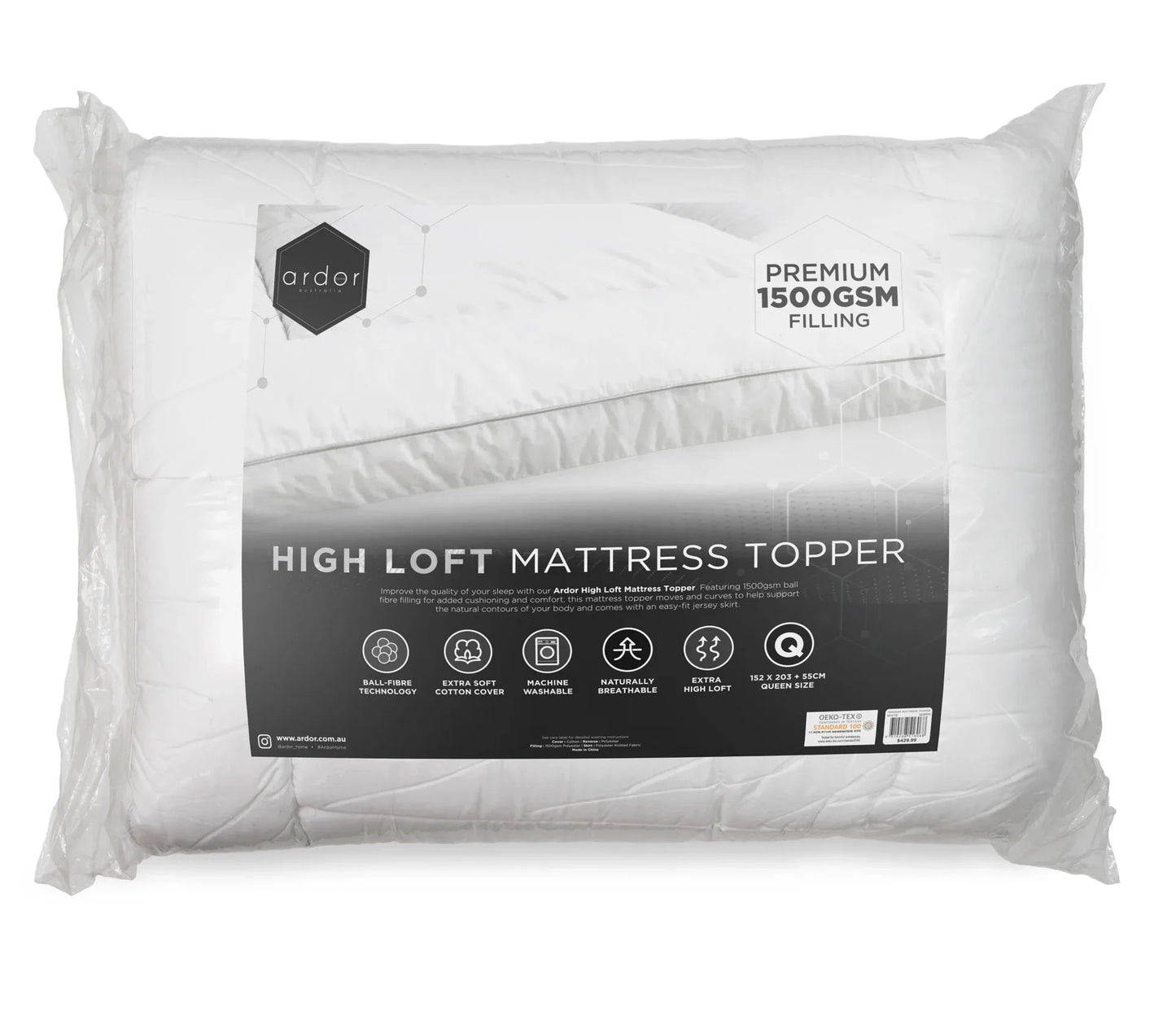 1500GSM Ball fibre MATTRESS TOPPER - DOUBLE - Mekamart Australia