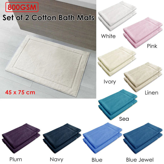 800GSM Set of 2 Cotton Bath Mat Ivory - Mekamart Australia