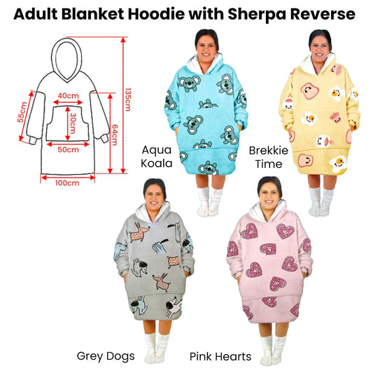 Adult Women Comfy Warm Blanket Hoodie with Sherpa Fleece Reverse Pink Hearts - Mekamart Australia