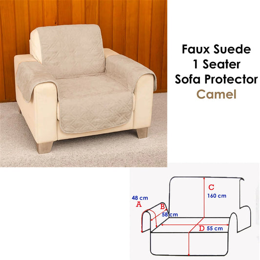 Faux Suede 1 Seater Sofa Protector Camel - Mekamart Australia