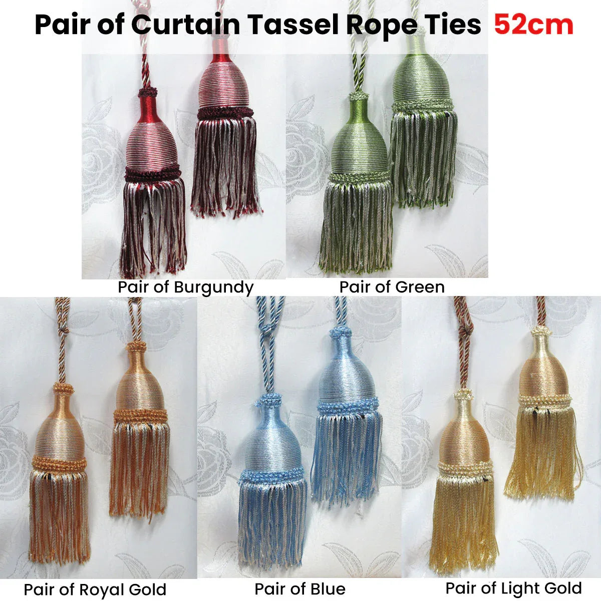 Pair of Curtain Tassel Rope Ties 52cm Royal Gold - Mekamart Australia