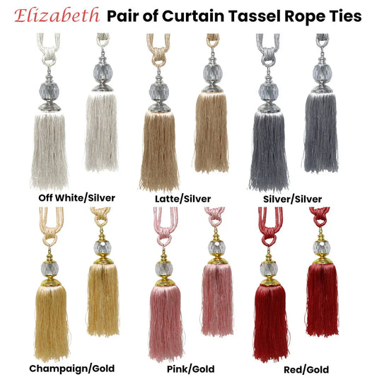 Elizabeth Pair of Curtain Tassel Rope Ties Latte/Silver - Mekamart Australia