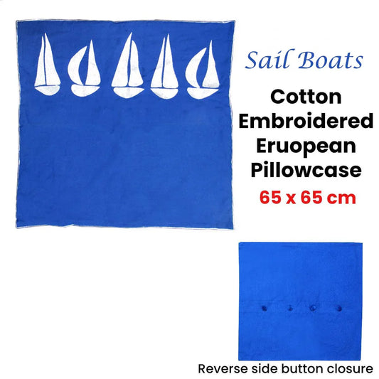 Sail Boats Cotton Embroidered European Pillowcase 65 x 65 cm - Mekamart Australia
