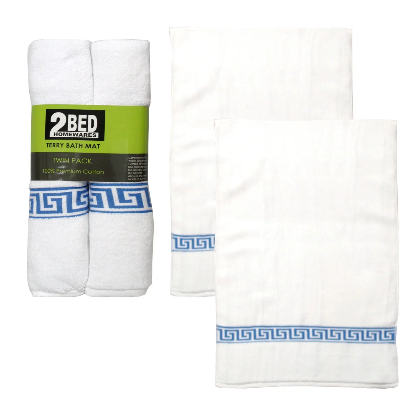 Set of 2 Greek Key Bath Mats White - Mekamart Australia