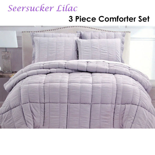 Hotel Living 3 Piece Seersucker Comforter Set Queen Lilac - Mekamart Australia