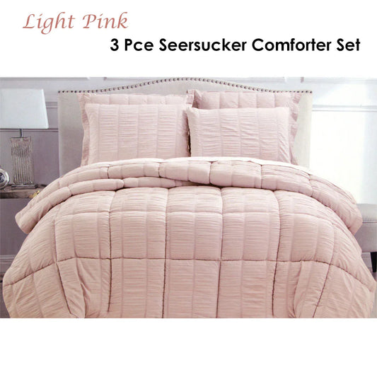 Seersucker Comforter Set King Light Pink - Mekamart Australia
