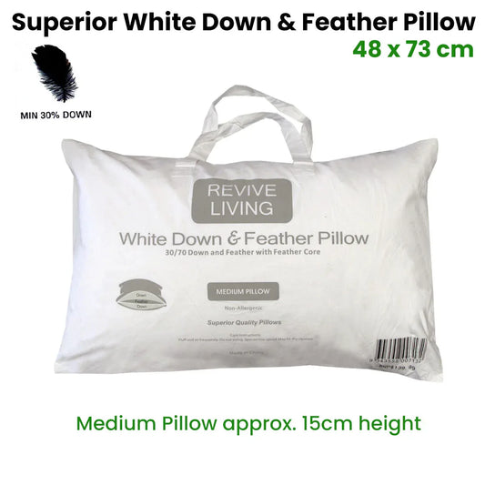 70% Feather 30% Down Superior Medium Standard Pillow 48 x 73 cm - Mekamart Australia