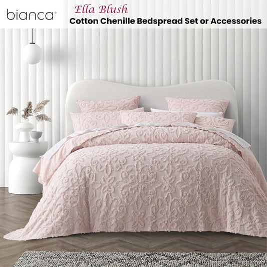 Bianca Ella Blush Cotton Chenille Floral Bedspread Set King - Mekamart Australia