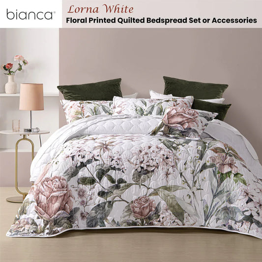 Bianca Lorna White Floral Printed Quilted Bedspread Set King - Mekamart Australia