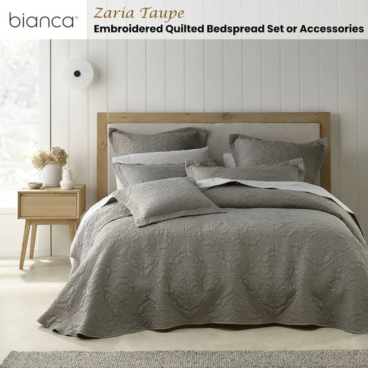 Bianca Zaria Taupe Embroidered Bedspread Set Queen - Mekamart Australia