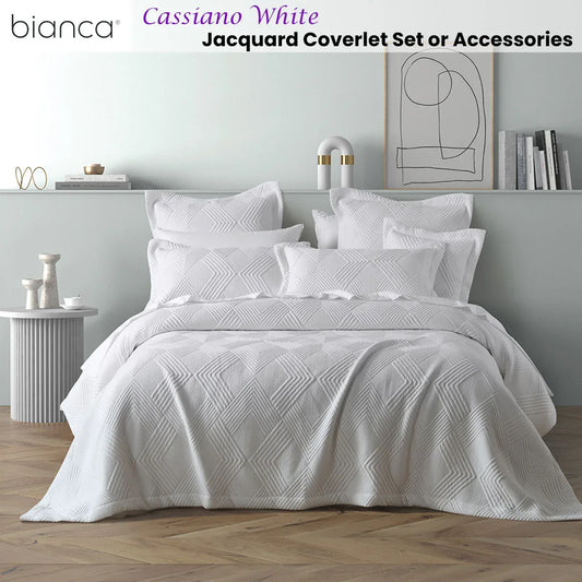 Bianca Cassiano White Polyester Jacquard Coverlet Set Queen/King - Mekamart Australia