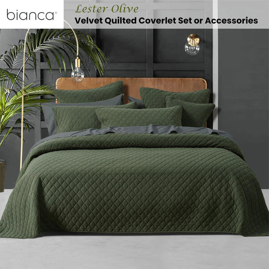 Bianca Lester Olive Velvet Diamond Polyester Coverlet Set Queen/King - Mekamart Australia